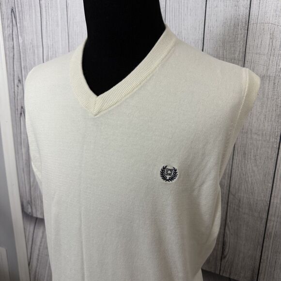 Chaps Men's Cream 3XB 100% Cotton V-Neck Preppy Casual Logo Knit Sweater Vest - Picture 2 of 5